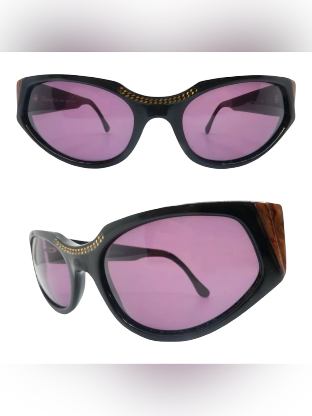 1980’s Revillon Paris Angular Black Sunglasses, Model Rome, Made in France